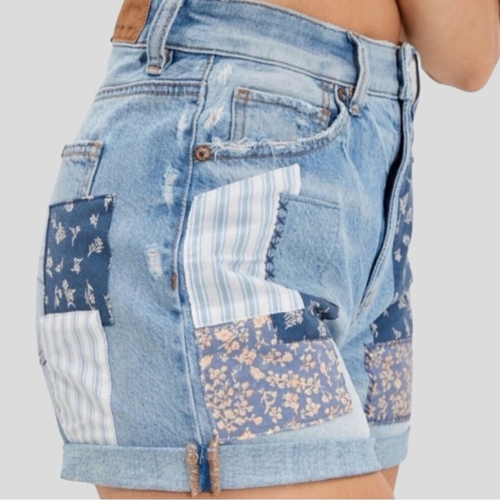 American Eagle Blue Patchwork Jean Shorts